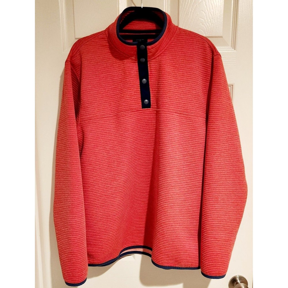 J Crew Sweater Mens XL Authentic Fleece 100% Polyester 1/4 Button Pullover Red
